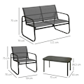 Pikkukuva 3 / 7: Rootz 4-osainen puutarhasetti - 2 nojatuolia - 2 istuttava sohva - Pöytä lasitasolla - Hengittävä kangas - Metallirunko - Musta - 111cm x 70cm x 75cm