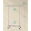 Miniatyrbillede 6 af 6: Rootz justerbar tøjstativ på hjul - Tøjstativ - Rullende garderobestativ - Stål og plastik - 40 cm x (83-120 cm) x 156 cm - 2,9 kg