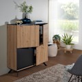 Miniatyrbillede 2 af 7: Rootz highboard 110x125x40 cm MDF skænk i egetræsindretning - sort - kommode med 4 låger - Kommode skab hall skab moderne - Fritstående skænk med meta
