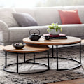 Miniatyrbillede 3 af 7: Rootz sofabord sæt af 2 træ - metal sofabord rund eg moderne - Design sidebord 2-delt - Runde stueborde - Træbord indskudsborde