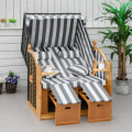Miniatyrbillede 2 af 7: Rootz Beach Chair - Dobbelt liggestol med tag - Dobbelt liggestol med kopholdere - Chaiselong - 5-niveaus ryglæn - PE Rattan - Grå + Hvid - 118 x 79 x