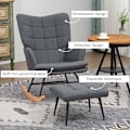 Miniatyrbillede 5 af 10: Rootz gyngestol med fodskammel - Plejestol - Polstret lænestol - Elegant design - Bøgeben - Grå - 64cm x 89cm x 90cm