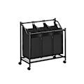 Pikkukuva 1 / 6: Rootz 4-pussin pyykinlajittelija - musta teräsputki - polyesterikuitupussit - nylonrulla - Heavy Duty - 87,5 cm x 38,5 cm x 67/81 cm