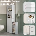 Miniatyrbillede 5 af 6: Rootz Badeværelsets kabinet - Tall Cabinet - smal badeværelsesopbevaring - Rumbesparende - 40 cm x 18 cm x 134,4 cm - Klassisk hvid spånplade