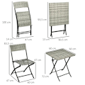 Miniatyrbillede 3 af 6: Rod 3 stk. Havesiddegruppe - 2 klapstole - 1 klapbord - Rattanlook - Metalstel - Lysegrå - 60L x 60W x 72H cm