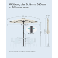 Miniatyrbillede 7 af 7: Rootz Beige Metal Paraply Parasol - Solskærm - Udendørs paraply - 180 g polyesterstof - 340 cm kurve - 327,5 cm Diameter - 38 mm stang - 246 cm Højde