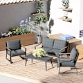 Miniatyrbild 2 av 7: Rootz 4 delar utomhusmöbler - 4 delar trädgårdsmöbler set - Soffa - Fåtölj - Sidobord - Aluminium/Polyester/Polyrattan - Mörkgrå