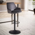 Miniatyrbillede 2 af 8: Rootz Modern Design Barstol - Fløjlssæde - Diamantquiltning - Metal trompetbase - 45 cm x 86-106 cm x 45 cm - Grå - 360° rotation - 100 kg Kapacitet
