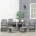 Pikkukuva 2 / 5: Rootz Garden Set - Polyrottinki-ruokailuryhmä - Pöytä - Tuoli - Jakkarat - Tyynyt - Metalli - Polyesteri - Harmaa - 109 cm x 109 cm x 72 cm