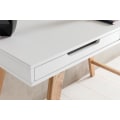 Miniatyrbillede 5 af 7: Rootz 110 x 85 x 60 cm MDF træ skandinavisk hvid mat arbejdsbord - Design laptop bord med kabelåbning - Kontorbord med egetræsben