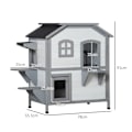 Miniatyrbillede 3 af 6: Rootz Cat House - 2 Etager - Vejrbestandig - Vejrbestandig - Skydevindue - Solid træramme - Hvid + Grå - 123L x 63W x 112H cm