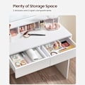 Miniatyrbillede 8 af 9: Rootz White Toiletbord med spejl - Sminkebord - Makeupbord - Spånpladekonstruktion - 2 skuffer - 3 rum - Hævet hylde - Pærer - Nem makeup-rutine - Bør
