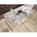 Miniatyrbild 4 av 7: Rootz soffbord 100x60x40 cm med marmorlook vit - guld - Vardagsbord med metallstomme - Soffbord fyrkantigt bord vardagsrum - sidobord