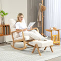 Miniatyrbillede 6 af 11: Rootz gyngestol med afføring - blødt polstret - linned -look - Ultimate Comfort - 65W x 96d x 94,5 timer cm - fløde hvid
