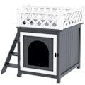 Miniatyrbillede 1 af 6: Rootz Cat Cave - Hyggeligt kattehus - Gemmested til kæledyr - Forhøjet design - Grantræ - Alsidigt kattebakkedæksel - 67,5L x 63W x 68,5H cm