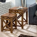 Miniatyrbild 6 av 7: Rootz set med 2 sidobord i massivt trä sheesham vardagsrumsbord design mörkbrunt soffbord i lantlig stil