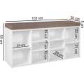 Pikkukuva 3 / 7: Rootz penkki istuinpehmusteella, valkoinen Eteisen penkki 103,5 x 53 x 30 cm - Penkki hyllyillä - Vaatehuoneen penkki säilytystilalla
