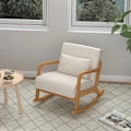 Miniatyrbild 2 av 6: Rootz gungstol - Retrodesign - Gummiträ - Imiterat linne - Flerskiktsbräda - Beige + Brun - 64,5 cm x 92 cm x 81,5 cm