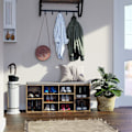 Miniatyrbillede 2 af 7: Rootz Skobænk - Skostativ - 10 rum - Industriel - Polstring - Brun - Grå - 104 x 30 x 48 cm