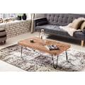 Miniatyrbillede 3 af 7: Rootz sofabord massivt træ akacie 115 cm bredt stuebord design metalben sidebord i landlig stil