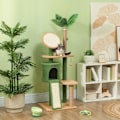 Miniatyrbild 2 av 6: Rootz Cat Tree med konstgjorda löv - Skrapstolpe - Lekcenter - Plysch & Jute Comfort - 48L x 44W x 139H cm