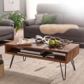 Miniatyrbillede 6 af 7: Rootz sofabord 100x40x50 cm Sheesham massivt træ - metal sofabord - Design sofabord rektangulært Massivt sofabord - Stort bord stue