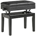 Miniatyrbillede 1 af 5: Rootz klaverbænk - Elegant design - Skjult - Sortmalet træ - Opbevaringsskammel - Justerbar sædehøjde - Kunstlæder - Sort - 63L x 35W x 46-56H cm