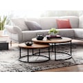 Miniatyrbillede 5 af 7: Rootz sofabord sæt af 2 træ - metal sofabord rund eg moderne - Design sidebord 2-delt - Runde stueborde - Træbord indskudsborde