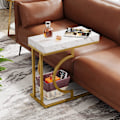 Miniatyrbillede 4 af 8: Rootz Faux Marmor Endebord - C-Table - Moderne Sidebord - Moderne Elegance -30 cm D x 60 cm B x 61,52 cm H