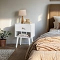 Miniatyrbillede 2 af 6: Rootz Bedside Table - Side Bord - Natbord med skuffe - Træben - Rumbesparende - 28 x 39 x 55 cm