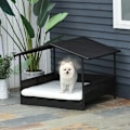 Miniatyrbillede 2 af 7: Rootz Rattan Hundehus Med Pude - Husformet Hundeseng - Udendørs Hundehus - Stålramme - PP - Kaffebrun - 69 x 98 x 70 cm