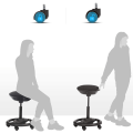 Miniatyrbillede 7 af 9: Rootz Work Taburet - Ergonomisk - På hjul - Tiltbar - Højdejusterbar - Roterbar - Sort - Stof - Nylon - Jern - 50 x 50 x 55-73 cm