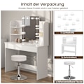 Miniatyrbild 9 av 9: Rootz White Sminkbord med pall - Sminkbord - Skönhetsskrivbord - Justerbar LED-belysning - Gott om förvaring - Hållbar konstruktion - 108cm x 142cm x