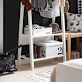 Miniatyrbillede 7 af 8: Rootz White Modern Tøjstativstativ med to opbevaringshylder - Træktøjstativ hængestang - B66 x D39 x H180cm