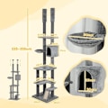 Miniatyrbild 3 av 10: Rootz Cat Scratching Post Tree - Justerbara höjder - Mysiga hängmattor - Flera nivåer - Mjukt skydd - Rejäla stöd - Golv till tak - Grå - 60cm x 48cm