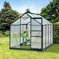 Miniatyrbillede 2 af 11: Rootz Drivhus - Klart Polycarbonat Drivhus - Stort Walk-in Green House - Aluminiumslegering/PC-plade - Grøn/Transparent - 190L x 252W x 201H (cm)