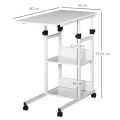 Miniatyrbillede 3 af 7: Rootz Sidebord - Sofabord Med Hjul - Sengebord Til Spisestue Stue - Højdejusterbar - 2 Nedre hylder - E1 Spånplade - Metal - Hvid - 80 x 40 x 72-82 cm