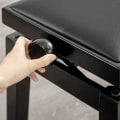 Miniatyrbillede 5 af 7: Rootz Piano Bench - Klaverstol - Højdejusterbar - Elegant højglans - Imiteret læder + Gummitræ - Sort - 63 x 33 x 56 cm