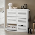 Miniatyrbillede 3 af 9: Rootz Skoskab med 6 klapper - Skovipper - Skokommode - Alsidig opbevaring - Pladsbesparende design - Nem montering - Hvid - 115 cm x 112 cm x 30 cm