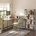 Miniatyrbillede 2 af 8: Rootz L-formet skrivebord med skærmstativ til at studere, spille, arbejde - Justerbare ben - Metalramme - Rustik brun - (140 x 130 x 76/91,5 cm)