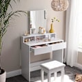 Miniatyrbillede 4 af 8: Rootz Toiletbord - Comestica Bord - Make-up bord - 2 skuffer - Spejl - Åbne rum - Forarbejdet træ - Hvid - 80 x 40 x 140 cm