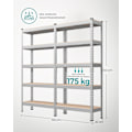 Pikkukuva 7 / 9: Rootz 2 Set Heavy Dut -hylly - tukeva säilytysyksikkö - teollisuushyllyt - Max -kuorma 875 kg - hopeateräs ja mdf - 30 cm x 75 cm x 150 cm