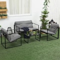 Miniatyrbillede 2 af 10: Rootz 4-delt havemøbelsæt - Udendørs terrassesæt - Vejrbestandig - Holdbar stålramme - Komfortable puder - 114 cm x 70 cm x 67 cm - Grå + Sort