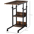 Miniatyrbillede 3 af 7: Rootz Sidebord - Sofabord med hjul - Højdejusterbart - Natbord med 2 nederste hylder - Sofabord - Spisestue - Stue - Metal - Brun - 80 x 40 x 72-82 cm