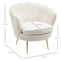Miniatyrbild 3 av 11: Rootz Shell -formad klädd stol - Relaxationsstol - Comfy fåtölj - Guldmetallben - Elegant & mysig - 79L x 77W x 77H cm - vitt tyg