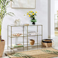 Miniatyrbild 6 av 7: Rootz Konsolbord - Sidobord - 3 hyllor - Förvaringsställ - Glas - Metall - Guld - 100 x 30 x 73 c