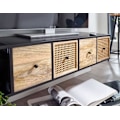 Pikkukuva 3 / 7: Rootz-alusta riippuva mango massiivipuu - metalli 150x25x35 cm TV-kaappi musta - Design-TV-taso moderni - TV-kaapin seinä - TV-kaappi TV-kaappi ripust