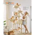 Miniatyrbild 2 av 7: Rootz Beige Cat Tree Tower - Skrapstolpe - Klätterställning - Spånskiva Plysch Sisal - 60 cm x 50 cm x 206 cm - Robust design