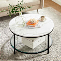 Miniatyrbillede 4 af 8: Rootz White Marble Look Sofabord - Moderne Bord - Spånplade stålramme - Hærdet glasplade - Stilfuldt design - Letvægts - Nem montering - 80 cm x 44,5