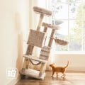 Miniatyrbillede 7 af 7: Rootz Kradsestolpe - Katteskrabestolpe - Kattetræ Kradbestolpe - Gulvstående kradsestolpe - Med platforme - Grå/Blå - 49 x 49 x 135 cm